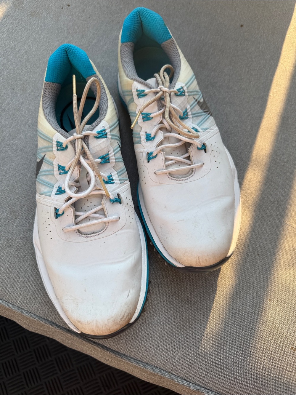 Nike White and Teal Athletic Golf Shoes